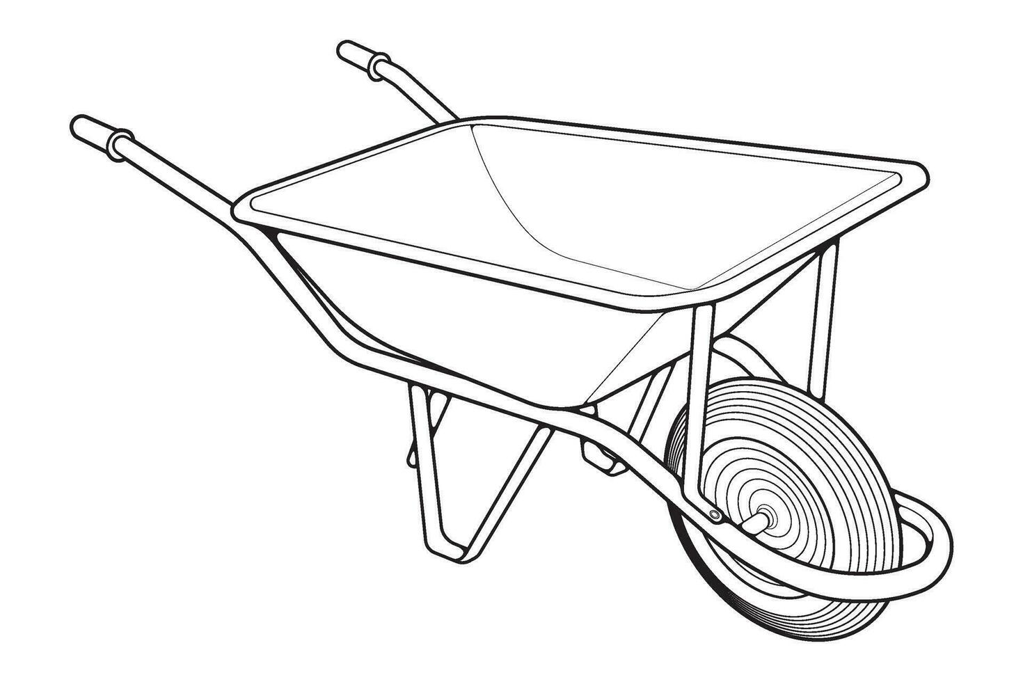 Single Wheel Barrow vector .Trolley line art vector illustration isolated on white background.  Wheel Barrow outline illustration.