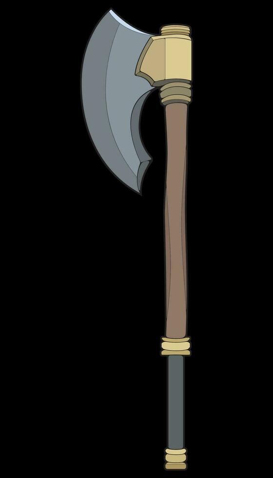 Fullcolor Medieval Axe Vector Weapon. Vector Hand Drawn Illustration Isolated On Black Background.