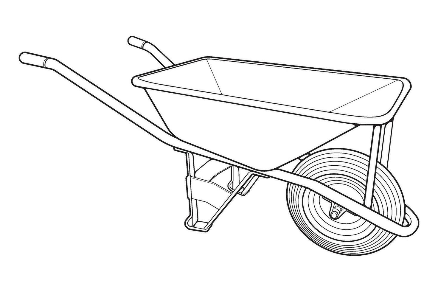 Single Wheel Barrow vector .Trolley line art vector illustration isolated on white background.  Wheel Barrow outline illustration.