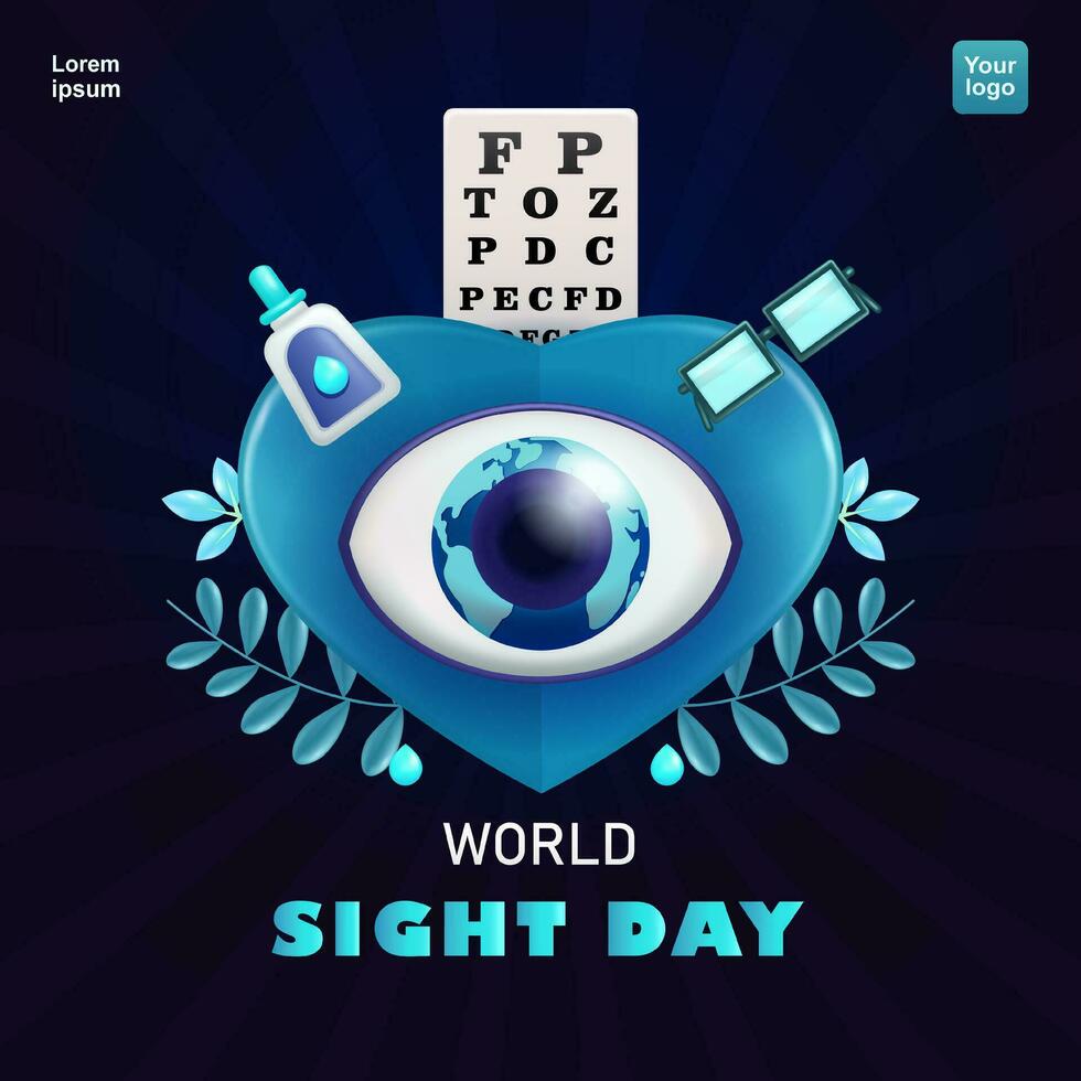 mundo visión día. en forma de tierra humano ojos, ojo gotas, ojo pruebas y lentes con un corazón fondo, adecuado para eventos y diseño elementos vector