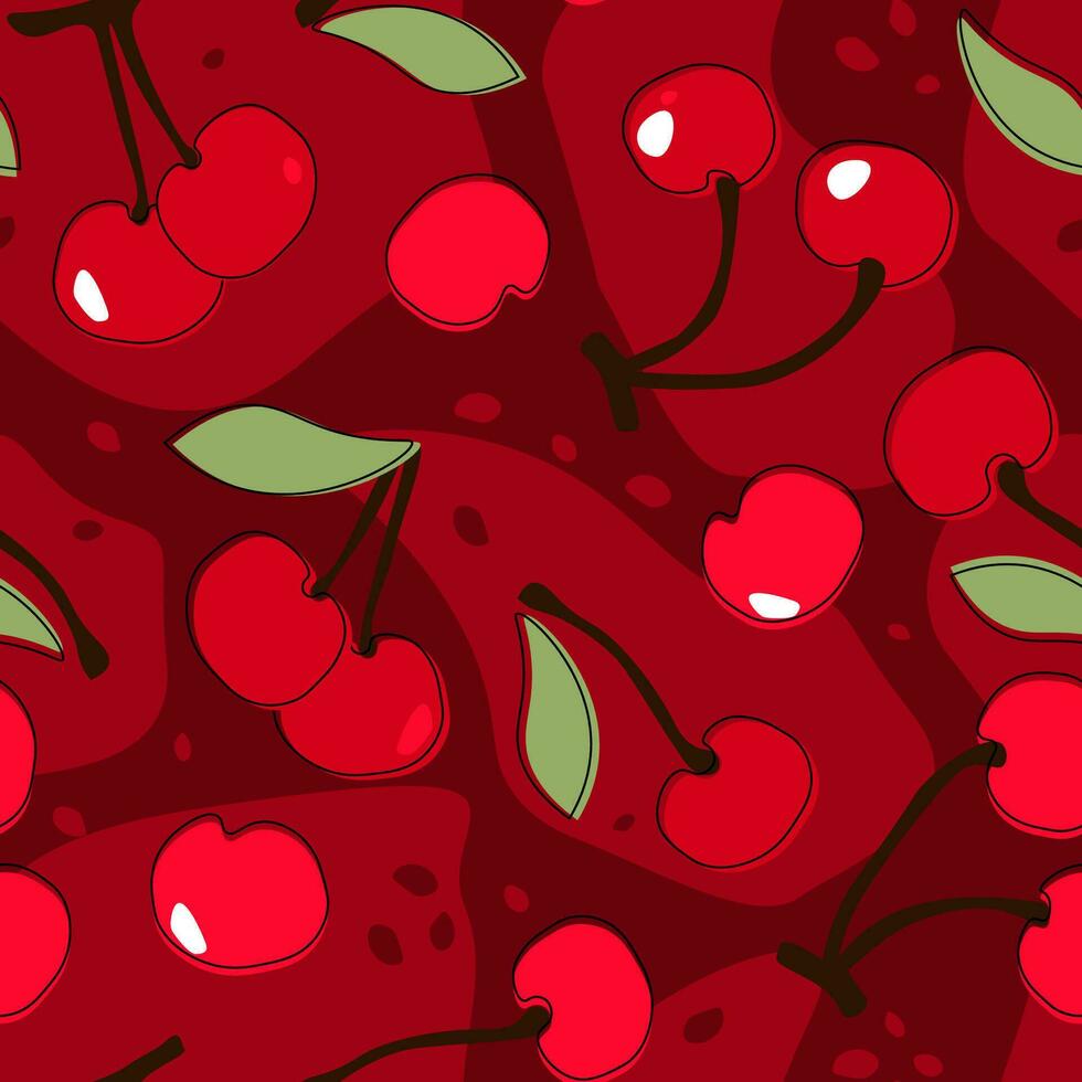 Seamless pattern with bright juicy abstract cherries. Summer berry print. Vector graphics.