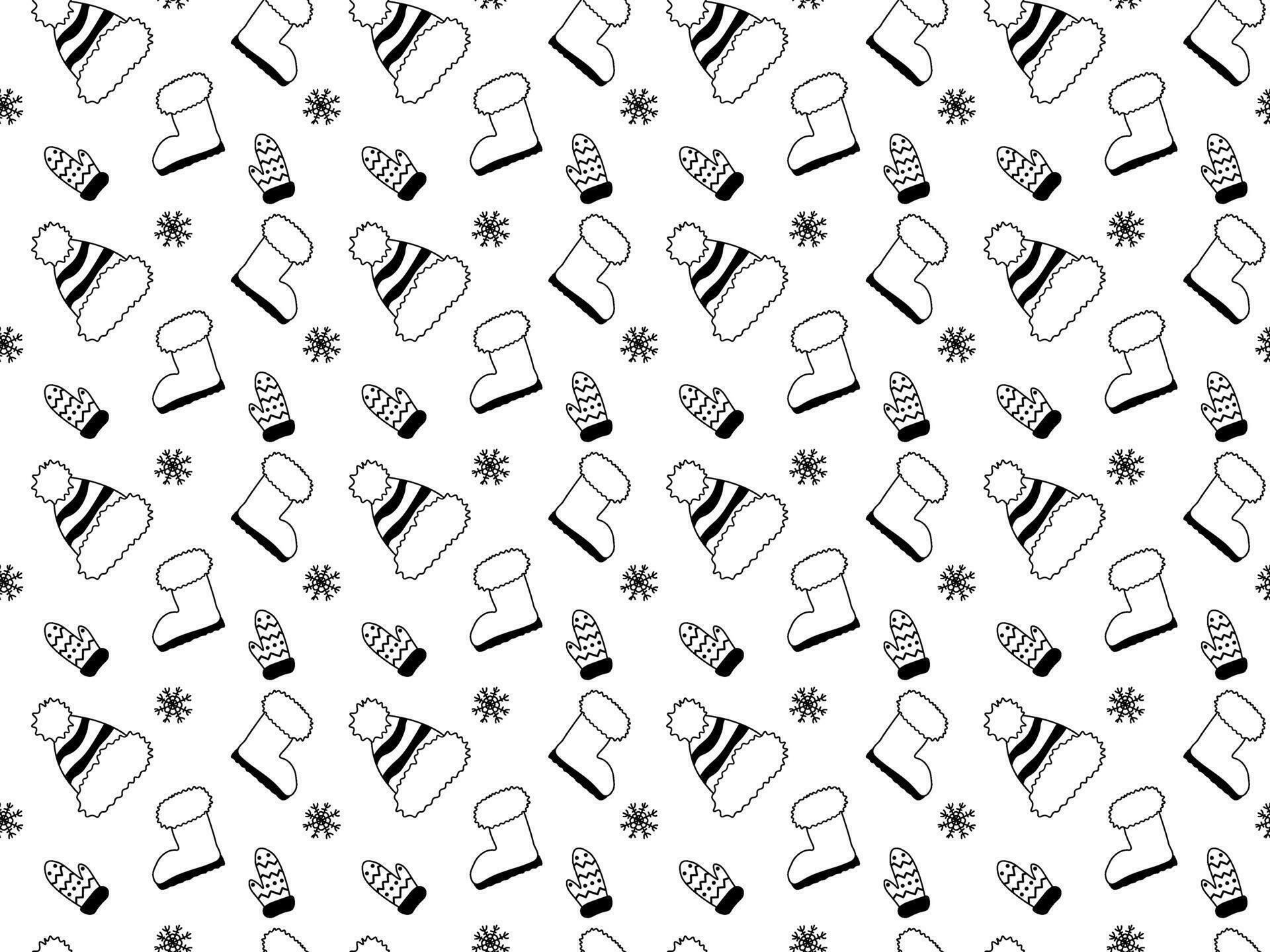 seamless black and white doodle pattern with winter clothes. Bobble hat ...