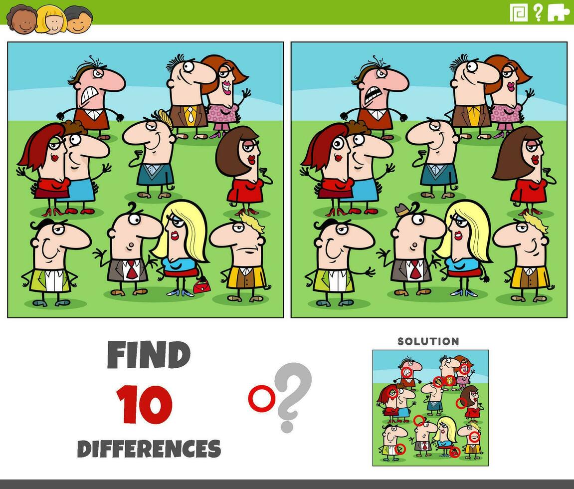 differences activity with funny cartoon people vector