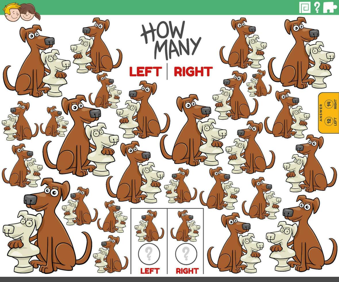 counting left and right pictures of cartoon dog character vector