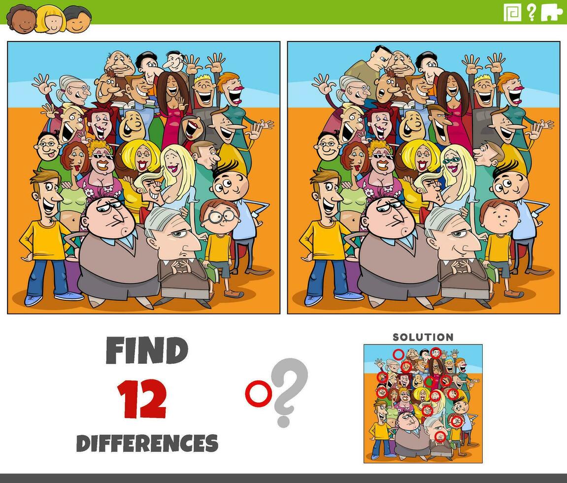 differences activity with funny cartoon people crowd vector
