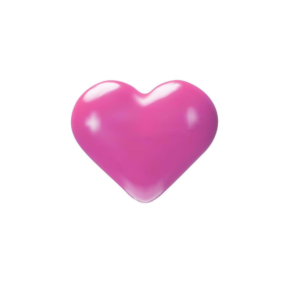 3D render pink heart. Happy Valentine's Day, wedding, love symbol. Vector illustration in plastic style. Marriage realistic romantic icon. Medical simple object