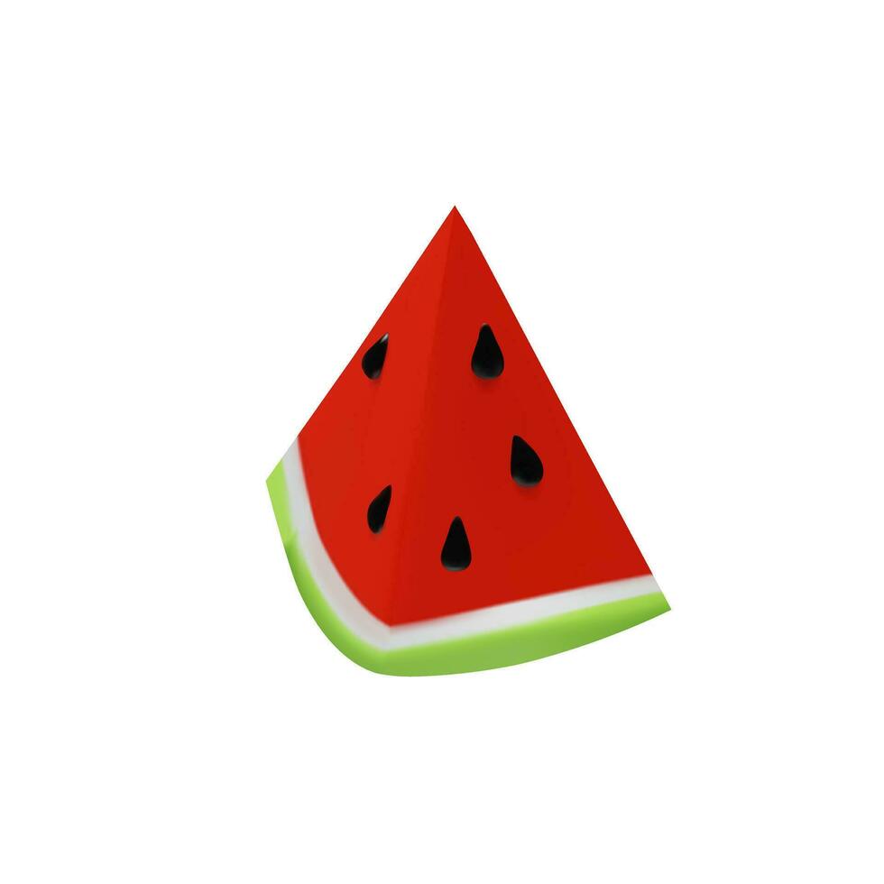 3D render of small slice watermelon. Realistic healthy berry. Vector illustration in clay style. Fresh summer harvest for vegetarian. Juicy fresh snack farmer food. Tasty natural nutrition part