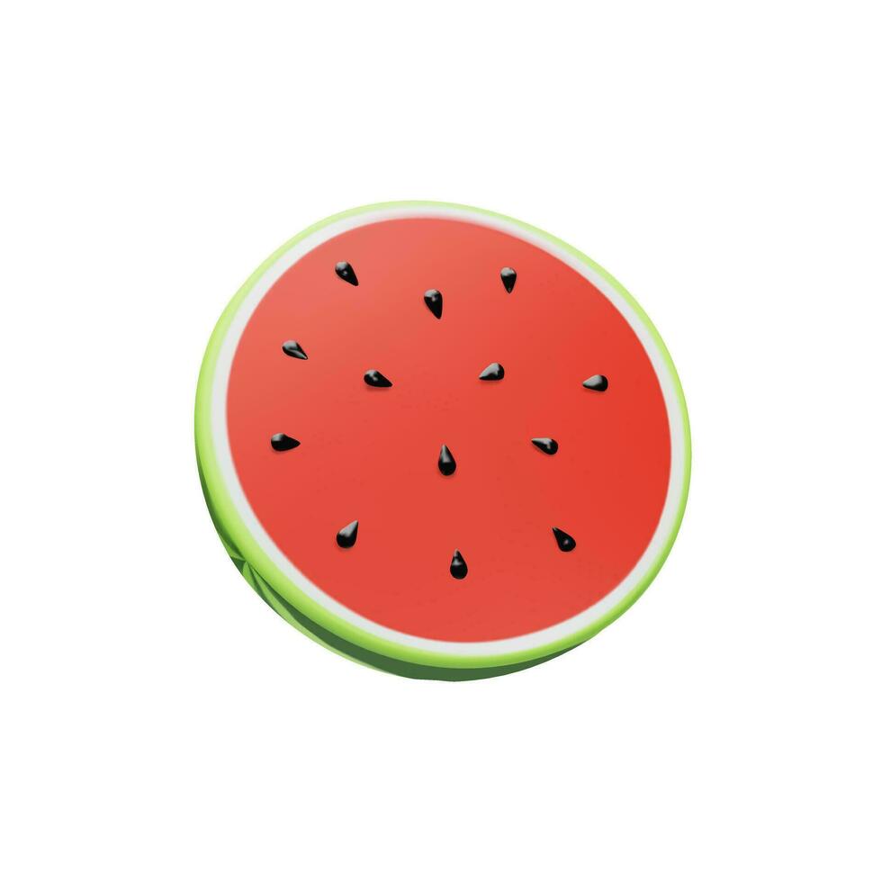 3D render half of watermelon. Realistic healthy berry. Vector illustration in clay style. Sweet ripe organic food for vegetarian. Juicy fresh snack in summer season. Tasty nutrition slice