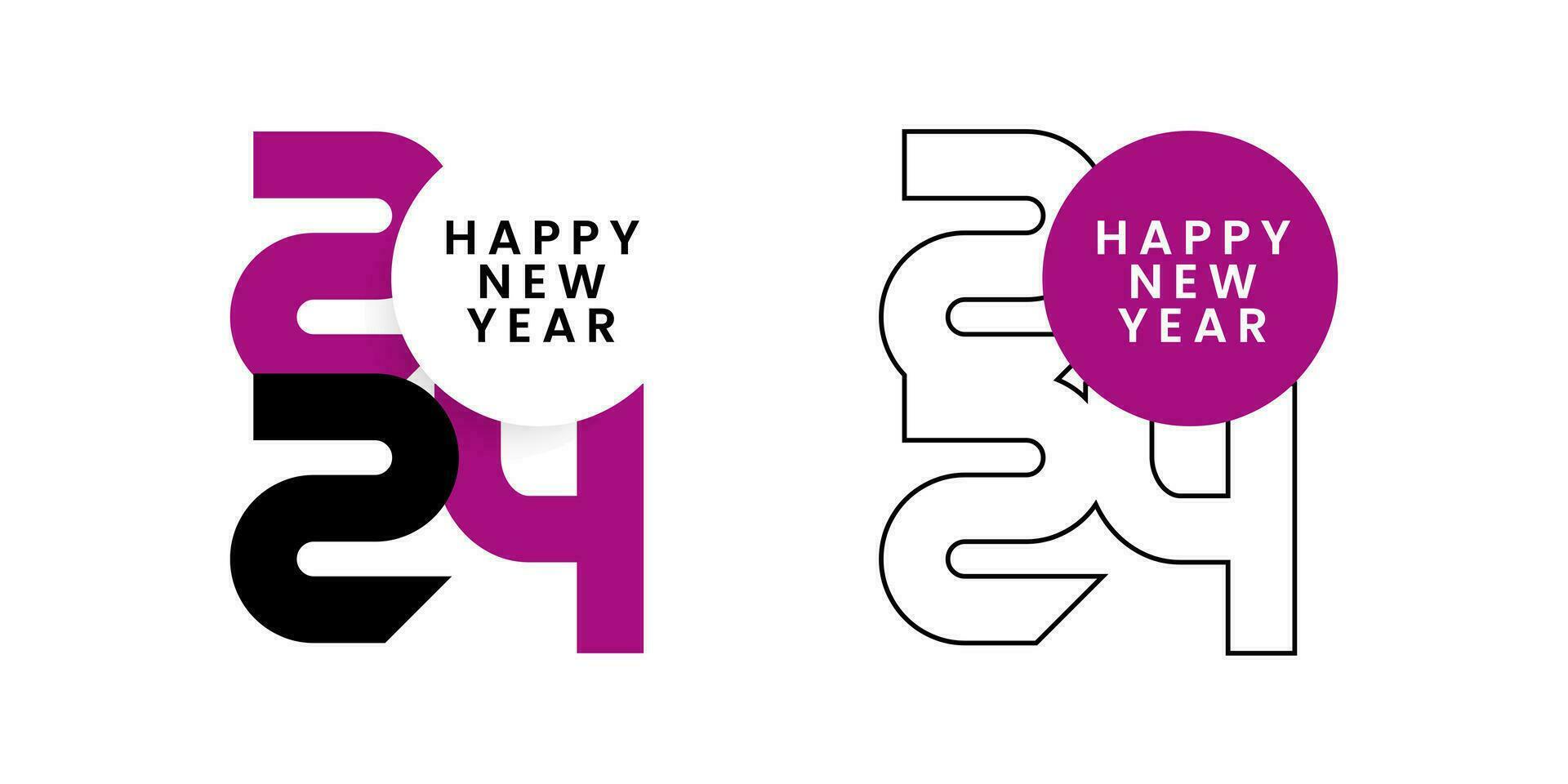 Set of 2024 Happy New Year logo text design template. Christmas symbols 2024 Happy New Year. Vector illustration with black labels logo for diaries, notebooks, calendars.