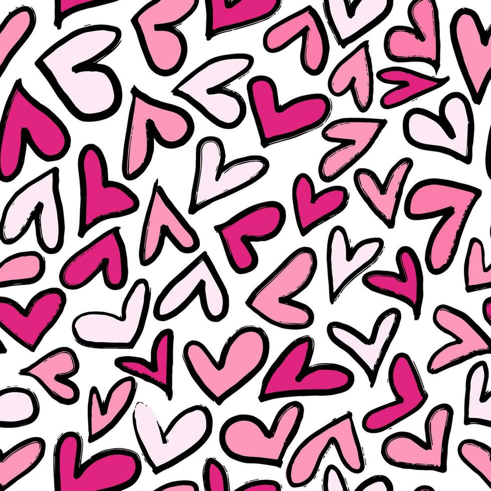 Seamless pattern with abstract pink hearts. Hand drawn ink print for fabric, textiles, wrapping paper vector