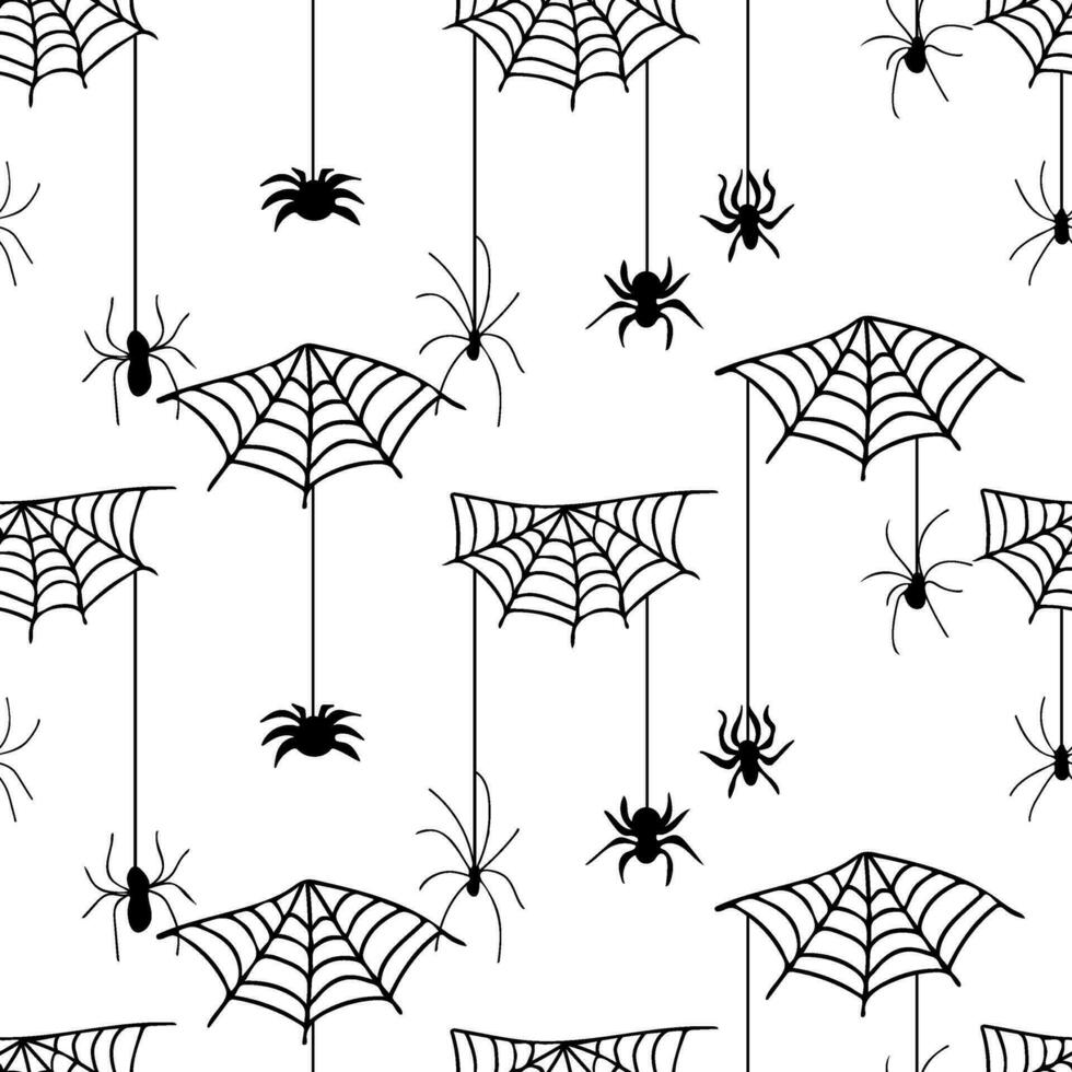 Víspera de Todos los Santos sin costura modelo con arañas y araña webs. elegante escalofriante fiesta textura Perfecto para regalo envase, hogar decoración y textiles vector