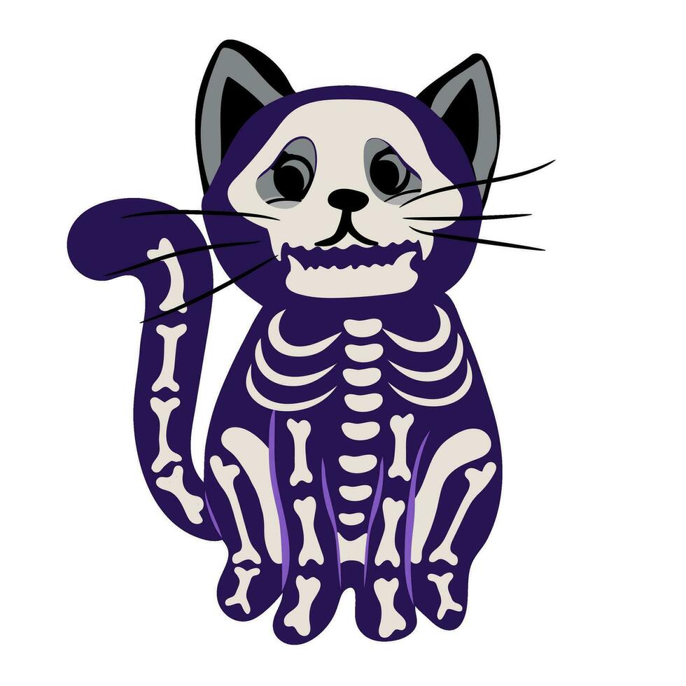 Cute cat in spooky outfit of skeleton. Halloween Cat Costume Party vector