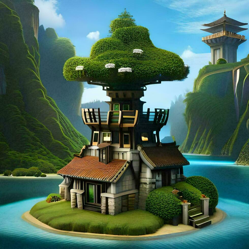 beautiful building in the middle of the island ai generative photo