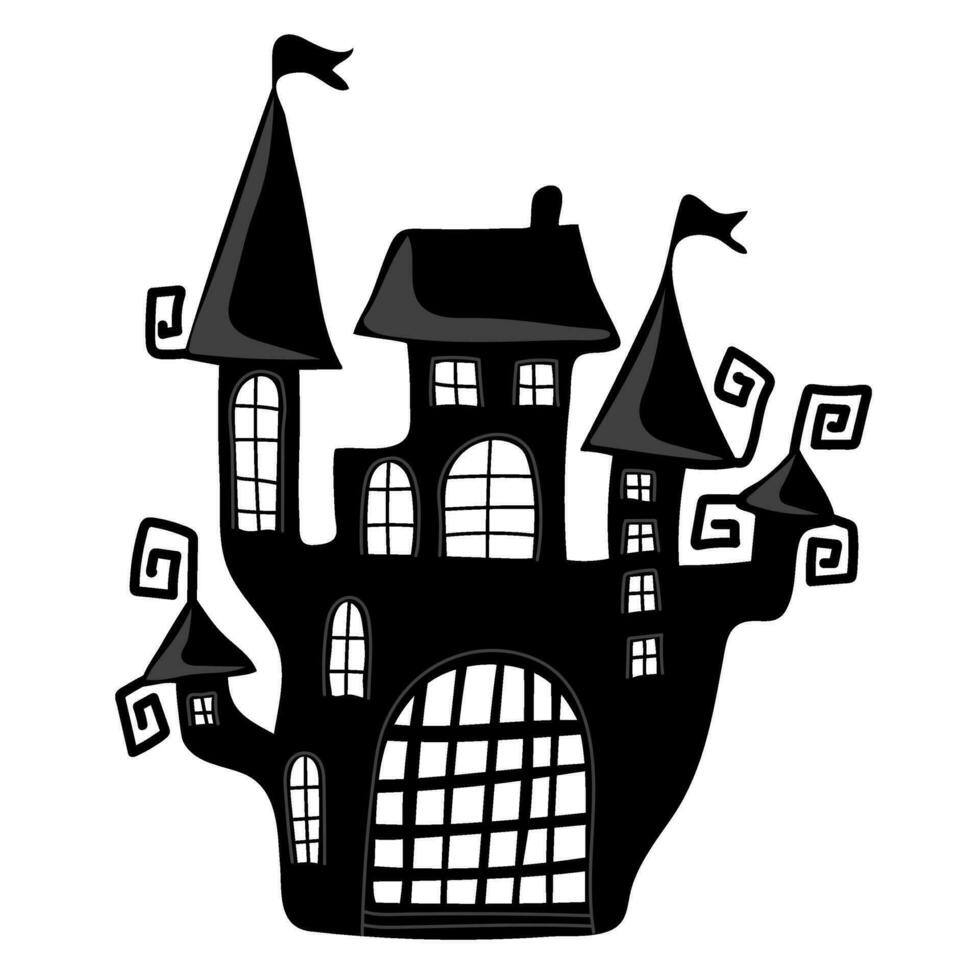 Silhouette of creepy castle. Happy halloween concept. Hand drawn doodle design element for poster vector