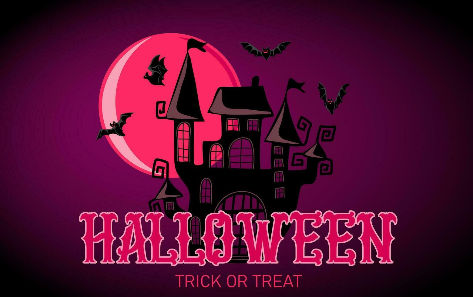 Happy Halloween banner or party invitation background. Holiday design with scary castle and flying bats on moon background vector