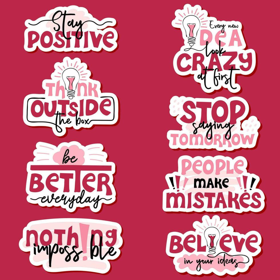 conjunto de pegatinas con motivacional citas vector