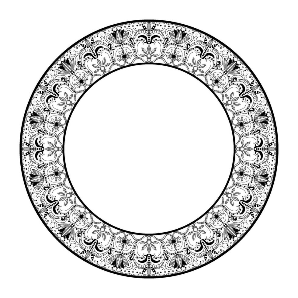 Circular frame in form of mandala. Boho ornament in ethnic oriental style for decorating covers for book, notebook, casket, magazine, postcard and folder vector