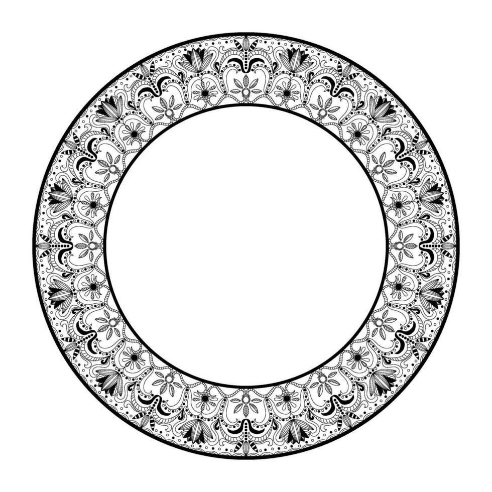 Circular frame in form of mandala. Boho ornament in ethnic oriental style for decorating covers for book, notebook, casket, magazine, postcard and folder vector