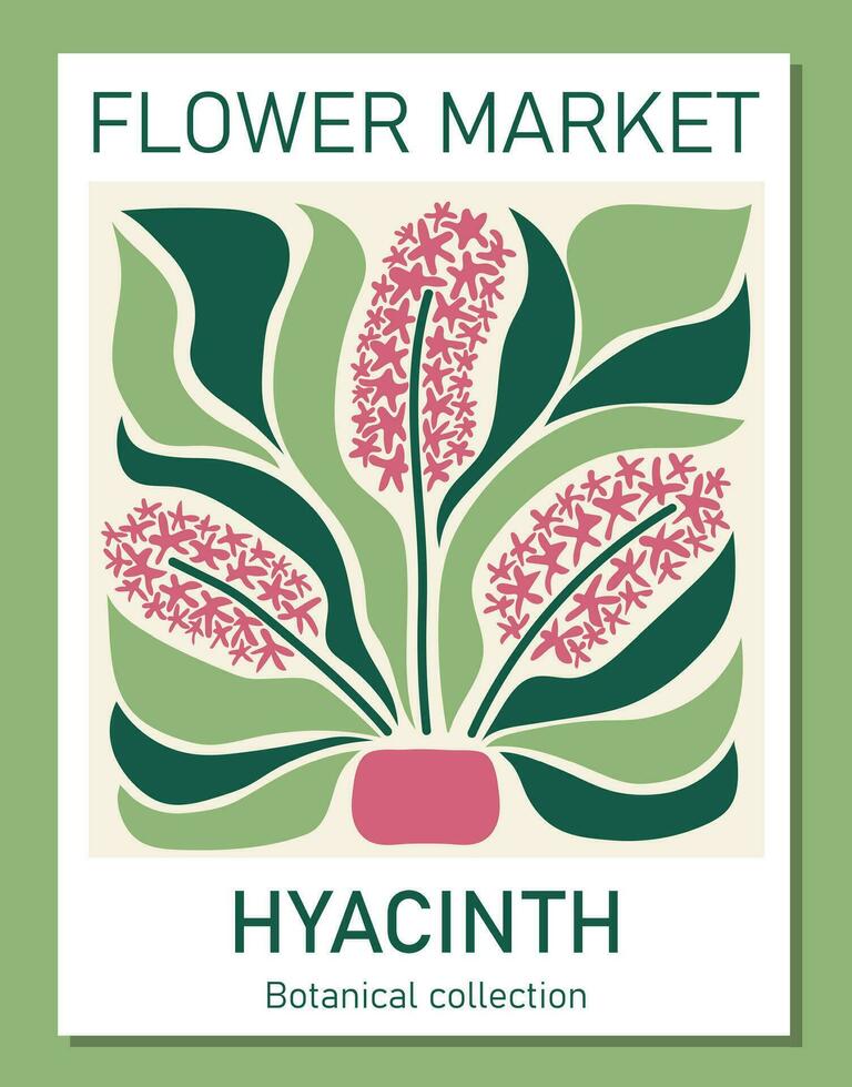 de moda botánico pared Arte de jacinto. flor mercado póster concepto modelo Perfecto para postales, pared arte, bandera vector