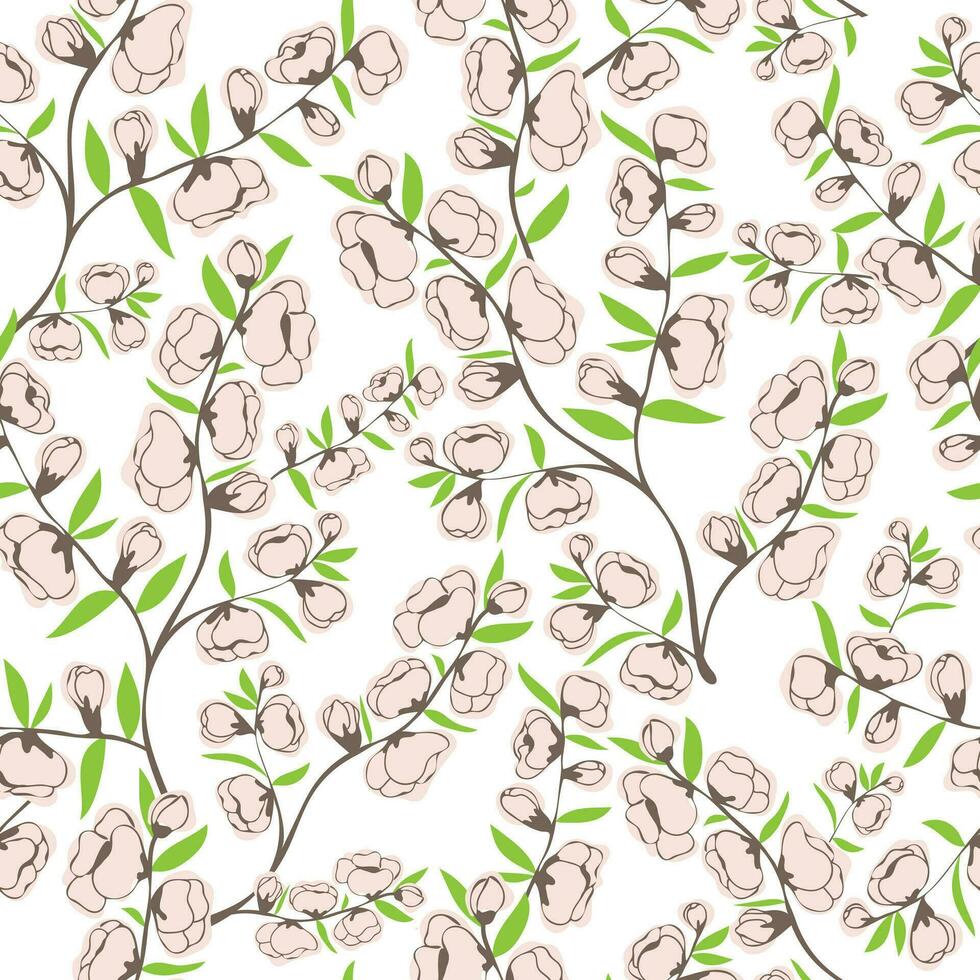 Seamless pattern with sakura or apple blossom flowers. Modern floral background for textile, fabric, wallpaper, wrapping, gift wrap, paper, scrapbook and packaging vector