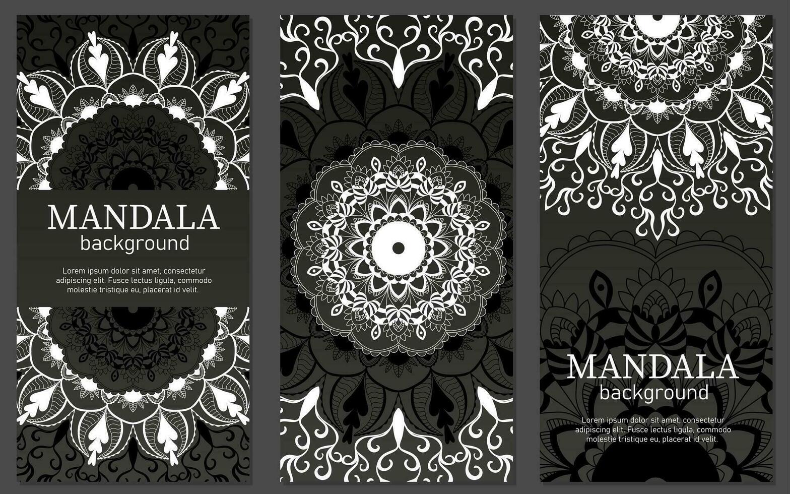 Set of trendy cards with the image of a circular mandala for print, poster, cover, brochure, flyer, banner vector
