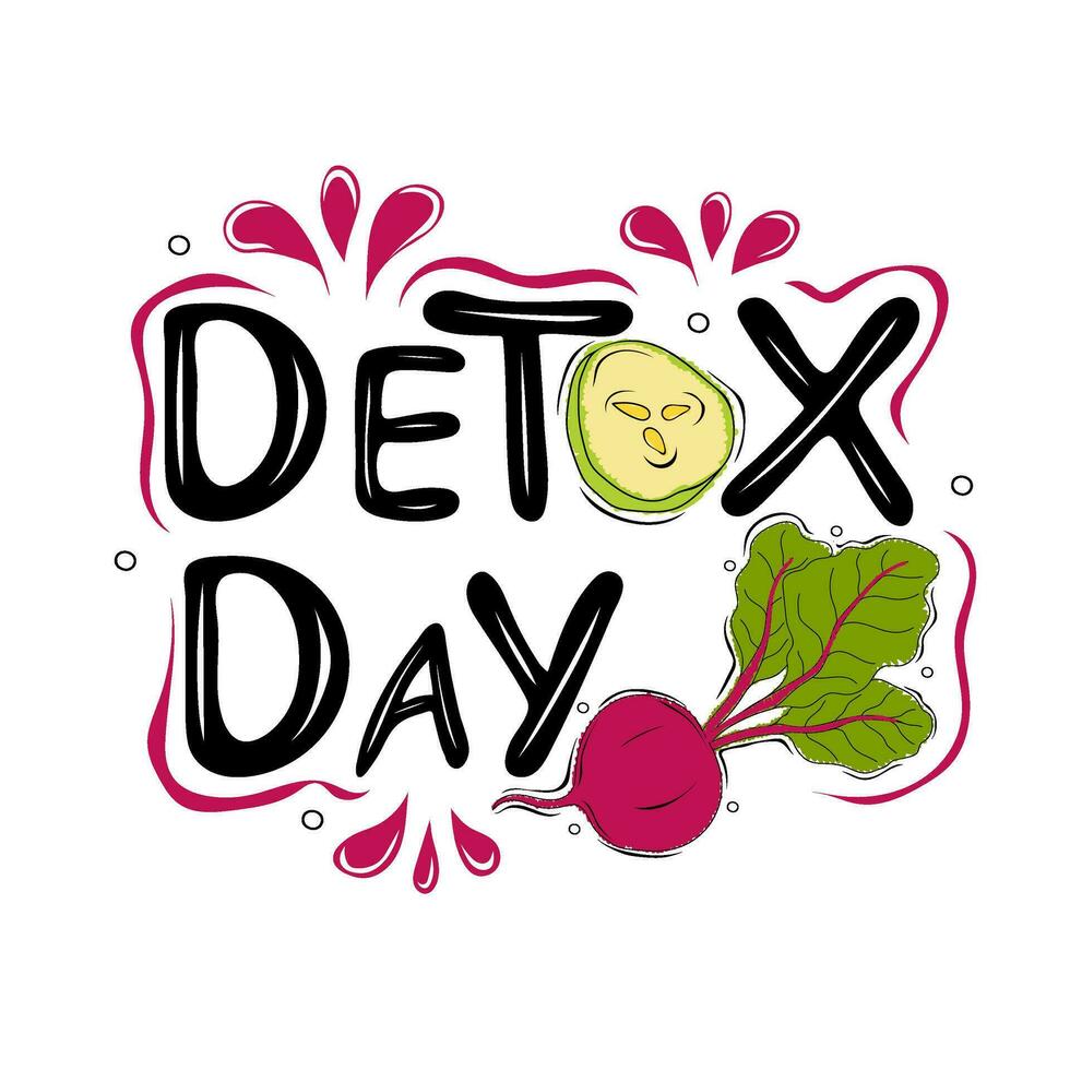 Detox diet text with cucumber slice and beet vector