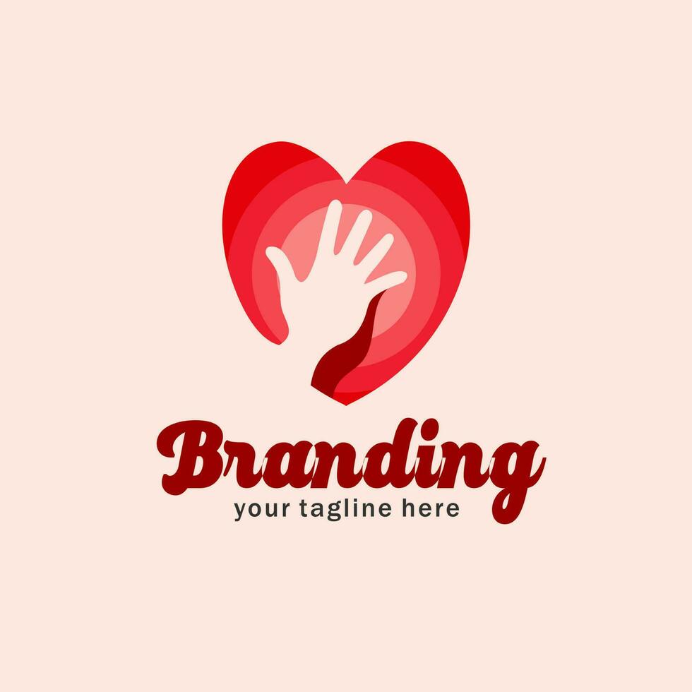 Heart touching hand logo design vector