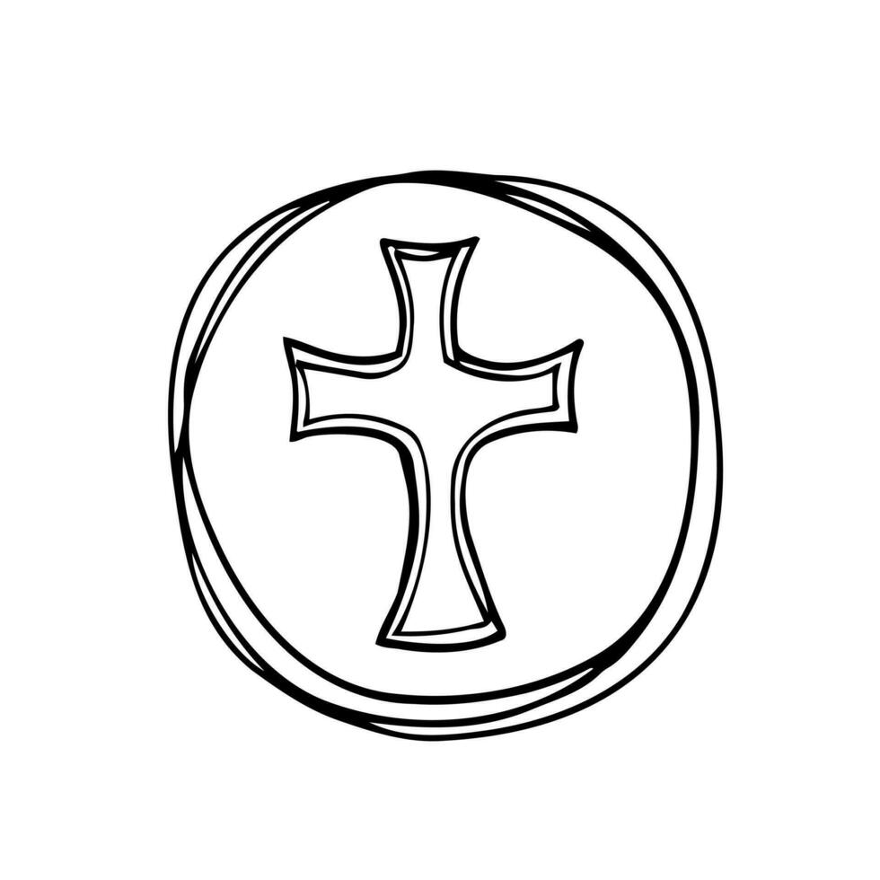 Christian easter cross vector doodle. Isolated vector on white background. Religion christian cross sketch
