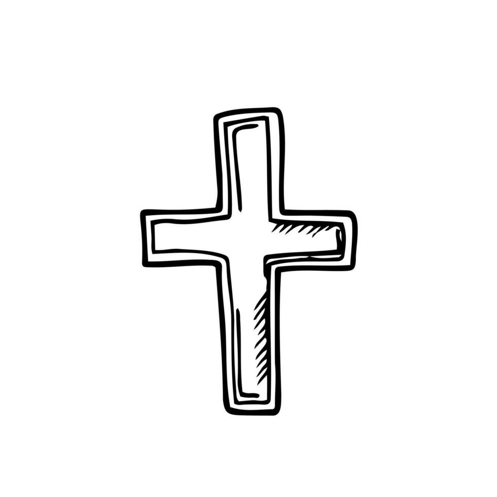 Christian easter cross vector doodle. Isolated vector on white background. Religion christian cross sketch