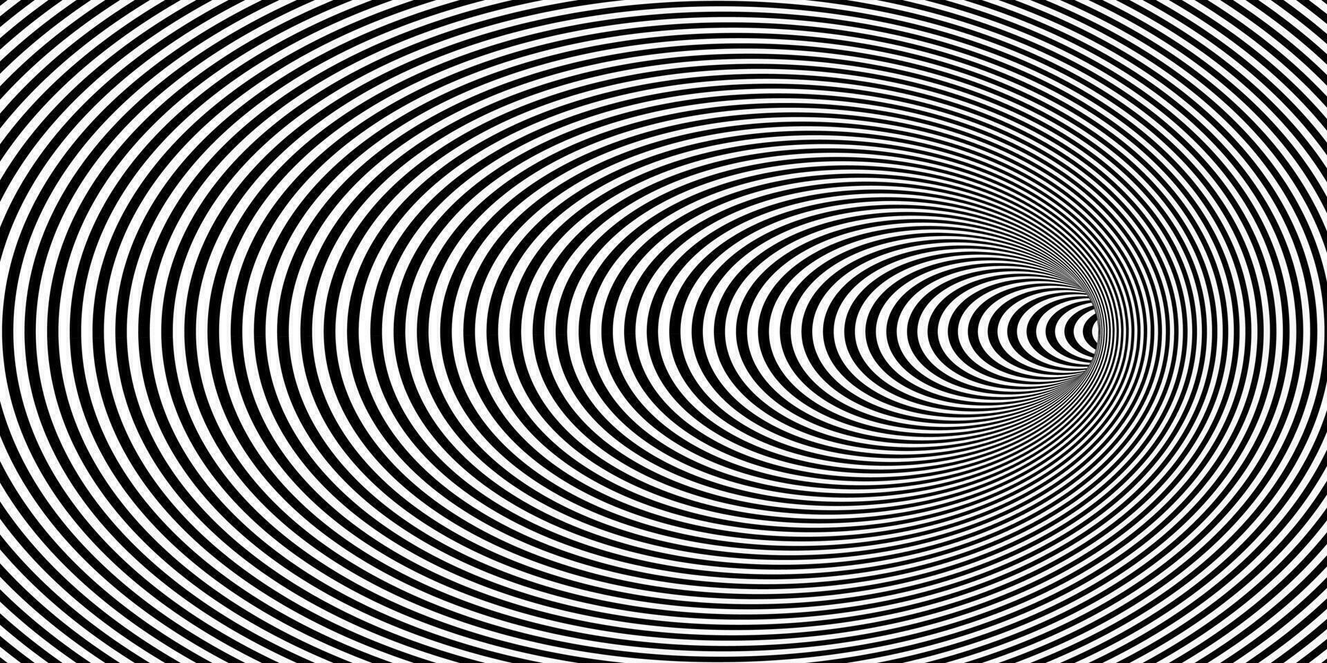 Geometric abstract hypnotic wormhole tunnel. Optical Illusion background. Black and white pattern, spherical volume vector