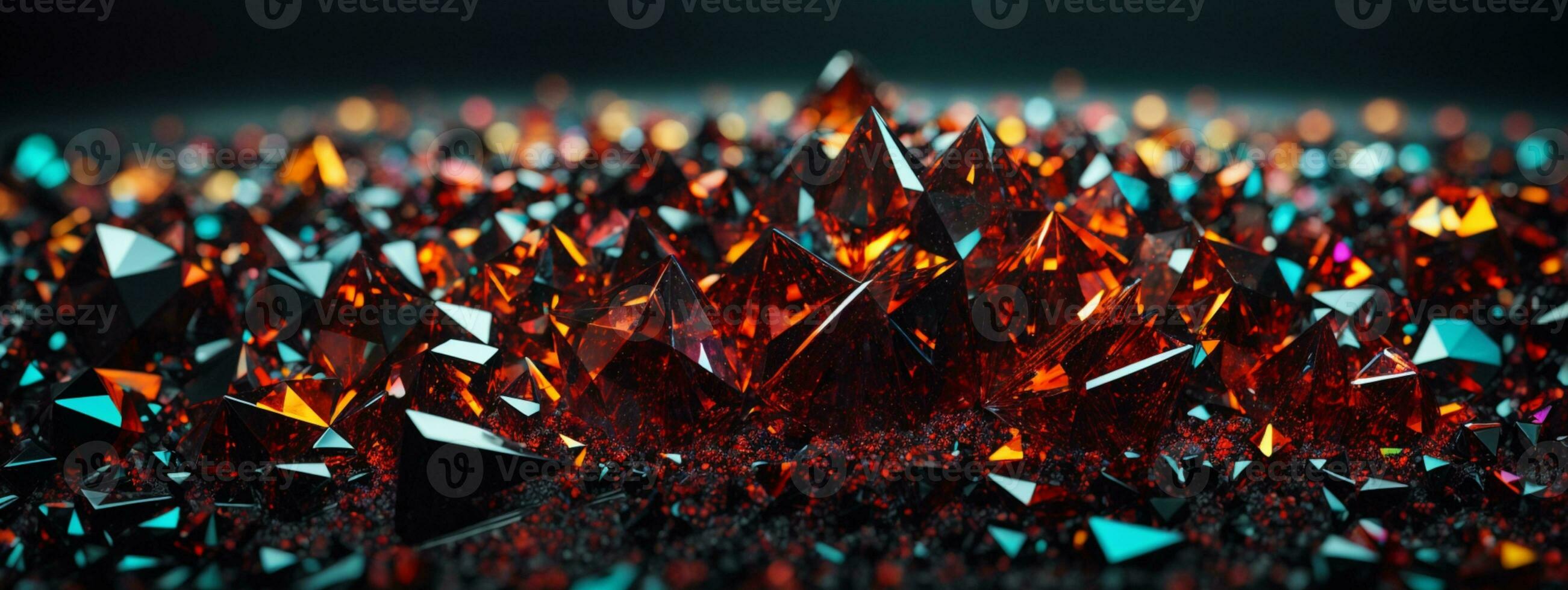 3d render, abstract black crystal background, faceted texture, macro panorama, wide panoramic polygonal wallpaper. AI generated photo