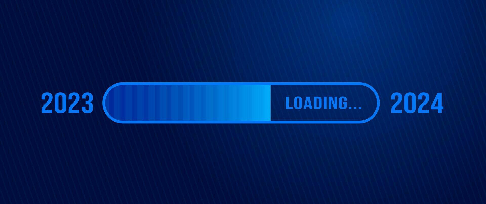 2024 loading bar Progress digital technology dark blue background. happy new year 2024 loading bar. Start goal plan and strategy.  2023 to 2024 loading business web banner. vector illustration.