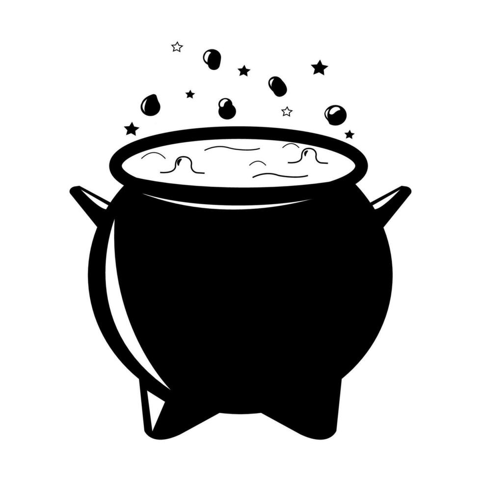 Cartoon witches cauldron with potion, bubbles , witchcraft, boiling potions. Symbol of Halloween vector
