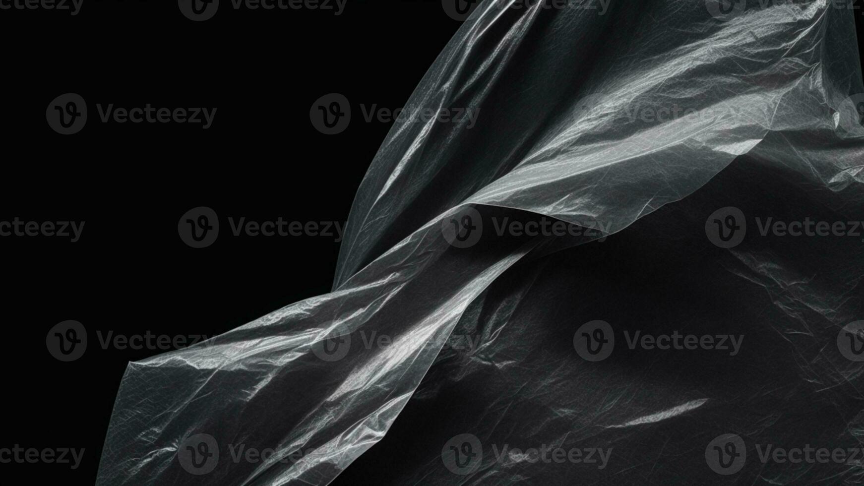 Wrinkled plastic wrap texture on a black background. AI generated photo