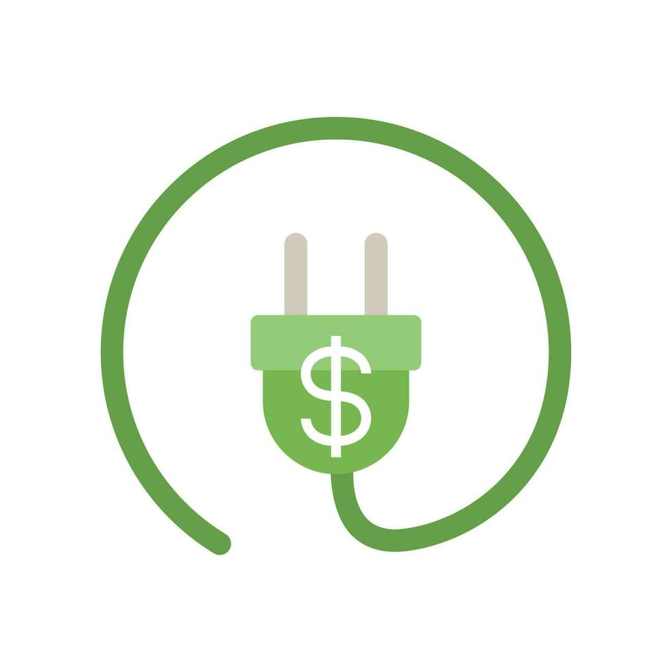 Flat Design Style Energy cost save money icon. energy reduction cost Dollar Power Efficiency. Adapter cable charger and dollar for green economy. vector illustration design on white background EPS 10