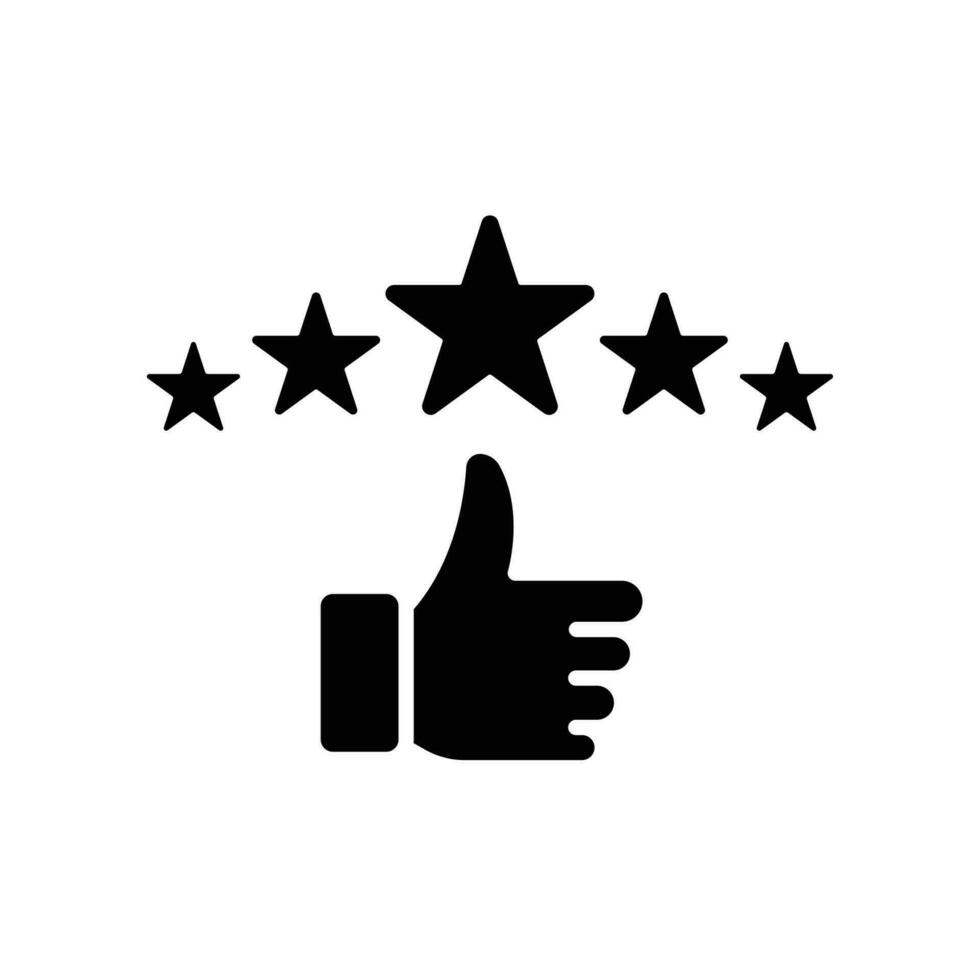 cliente revisión icono, calidad clasificación, comentario, cinco estrellas glifo símbolo. personas mano y votar estado. reputación bueno encuesta para Velocidad negocio. vector ilustración diseño en blanco antecedentes. eps 10
