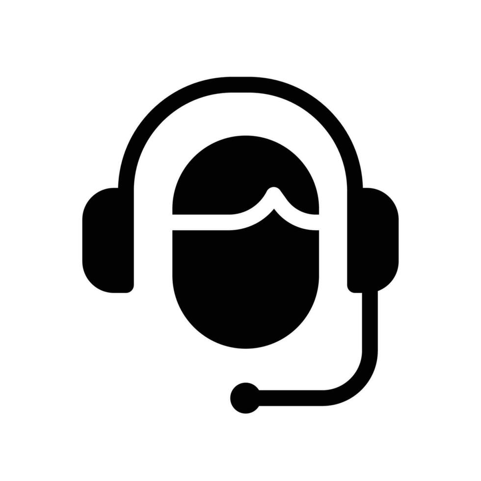 cliente ayuda sólido icono. auriculares logo, auriculares como llamada centrar compañía, cliente Servicio apoyo agente para web negocio tarjeta móvil aplicación vector ilustración diseño en blanco fondo, eps 10