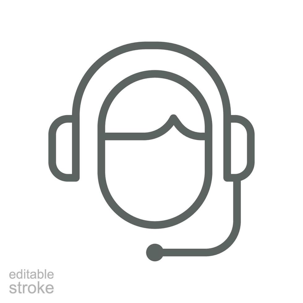 Customer help line icon. Headphones Logo , Headset as Call center, costumer service support agent for web business card mobile app editable stroke vector illustration design on white background EPS 10