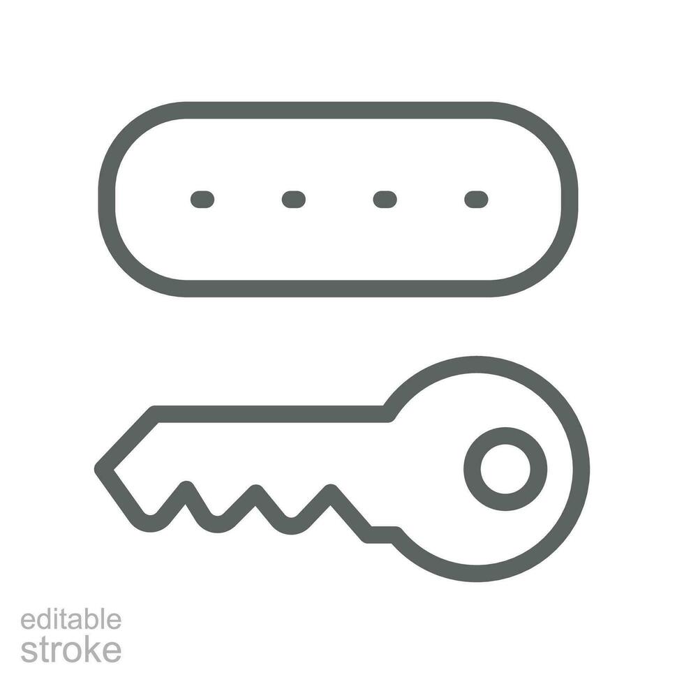 Key token line icon. authentication software device, Cryptosystem security token with Password. lock and key icon. Editable stroke vector illustration design on white background. EPS 10
