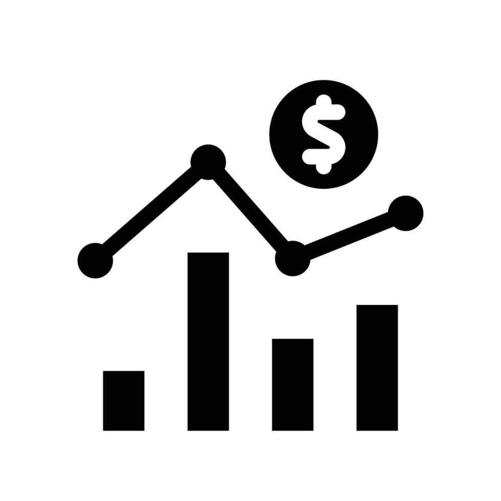 Monetary solid icon.  Up and down financial bar analytics. Economic fund. Bank, economics, currency, and commerce. Editable stroke vector illustration design on white background. EPS 10