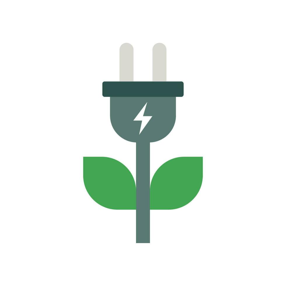 Flat Design Style Green plug power consumption icon. Green electricity eco energy. Plug and leaf for save energy technology. Ecology charging logo Vector illustration design on white background EPS 10