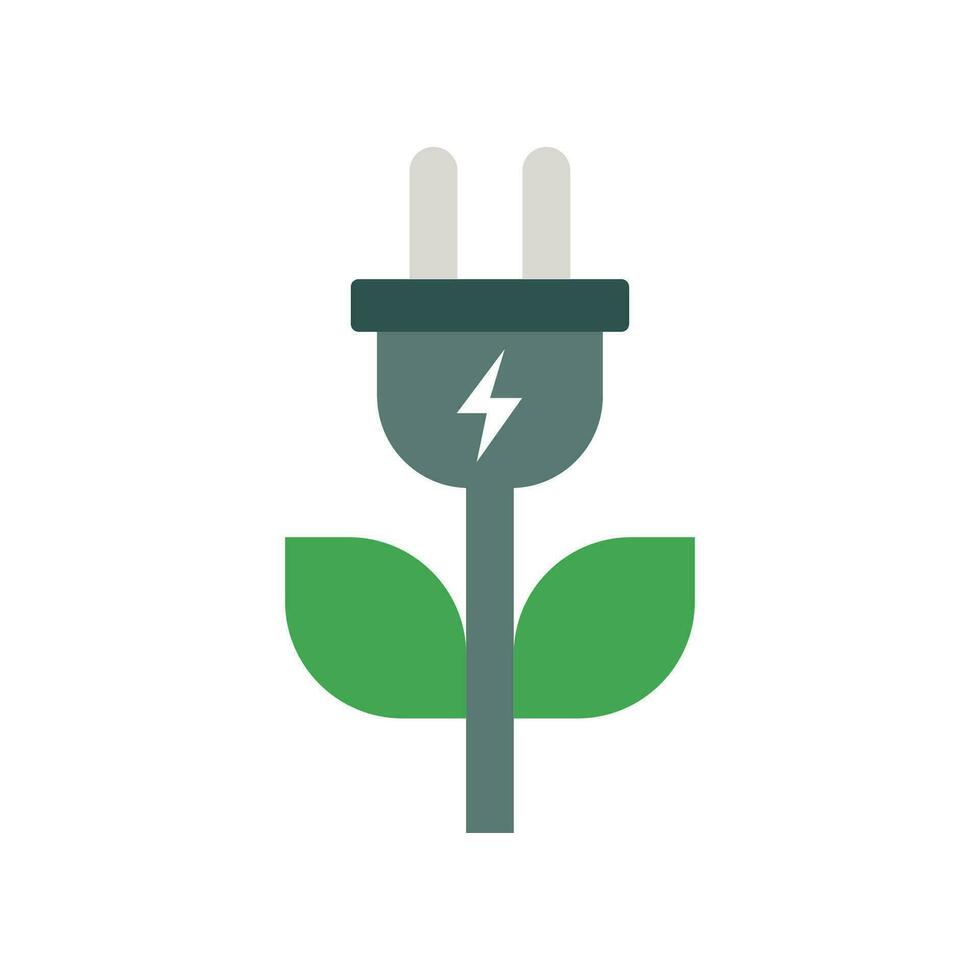 plano diseño estilo verde enchufe poder consumo icono. verde electricidad eco energía. enchufe y hoja para salvar energía tecnología. ecología cargando logo vector ilustración diseño en blanco antecedentes eps 10