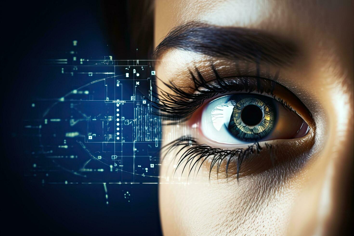 Close up of woman's eye with high tech concept. 3D rendering, Closeup of barbecues cooking grilling on charcoal, top section cropped, AI Generated photo