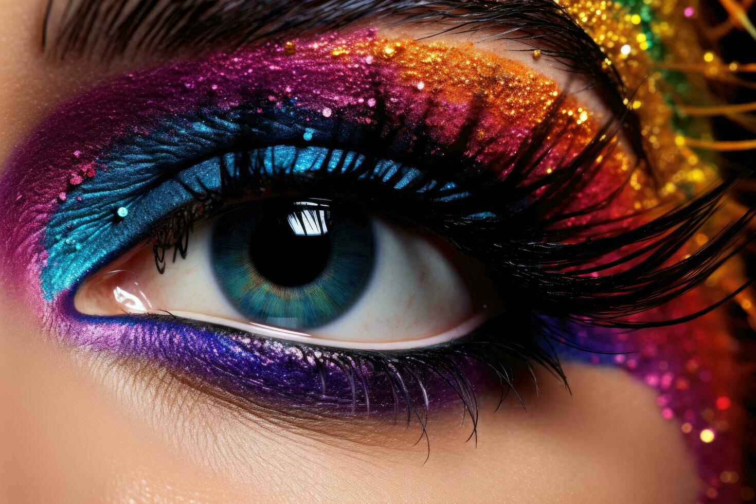 Close up of beautiful woman's eye with bright make-up,Closeup of barbecues cooking grilling on charcoal, top section cropped, AI Generated photo