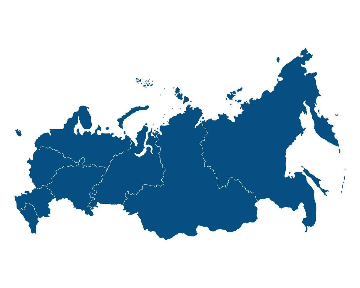 Russia map in blue color. Map of Russia in administrative regions. vector