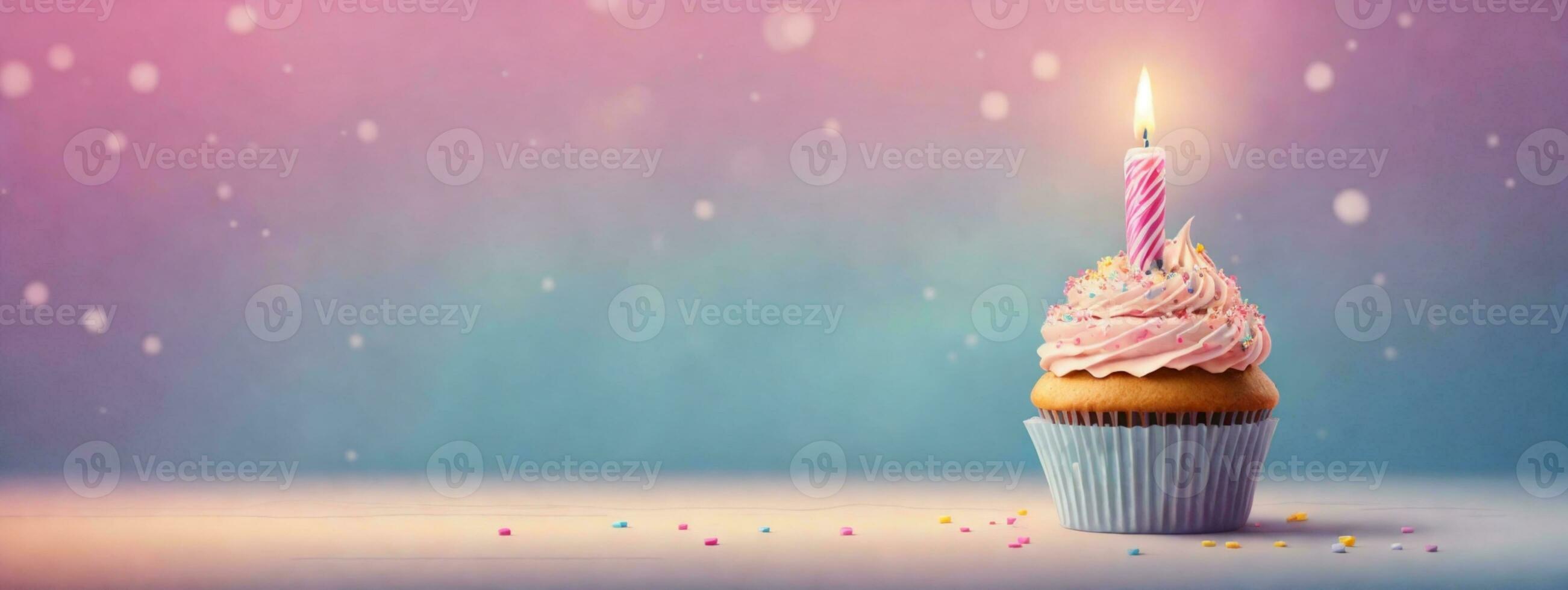 Birthday Cupcake With One Candle. AI generated photo