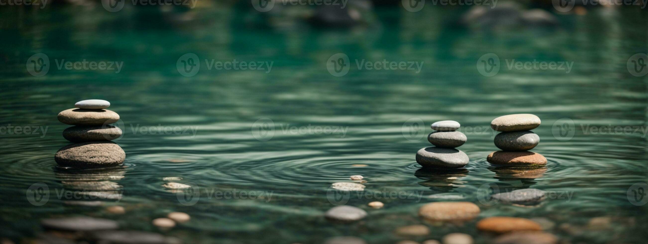 Zen path of stones in widescreen. AI generated photo