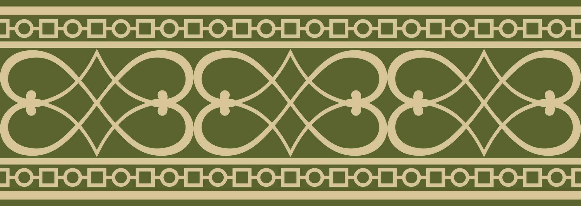 Vector gold and green seamless classic renaissance ornament. Endless european border, revival style frame