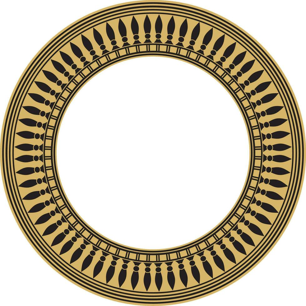 Vector golden round Egyptian border. Circle ornament of ancient Africa. Pattern of lotus flowers and sun