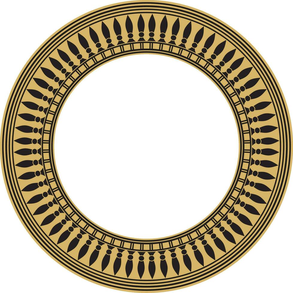 Vector golden round Egyptian border. Circle ornament of ancient Africa. Pattern of lotus flowers and sun